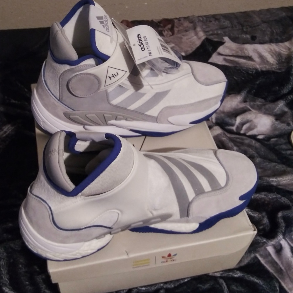 adidas Pharrell Williams White and Blue Athletic Shoes
